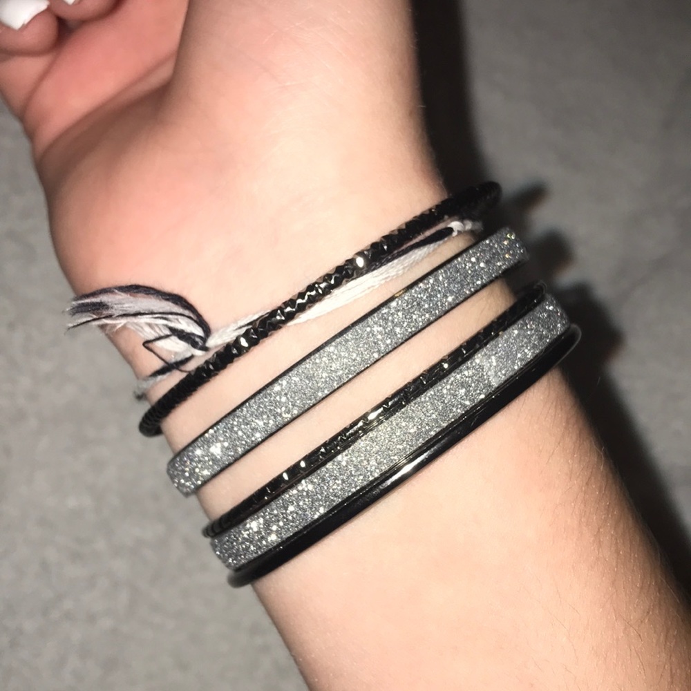 assorted black/silver bangle bracelets